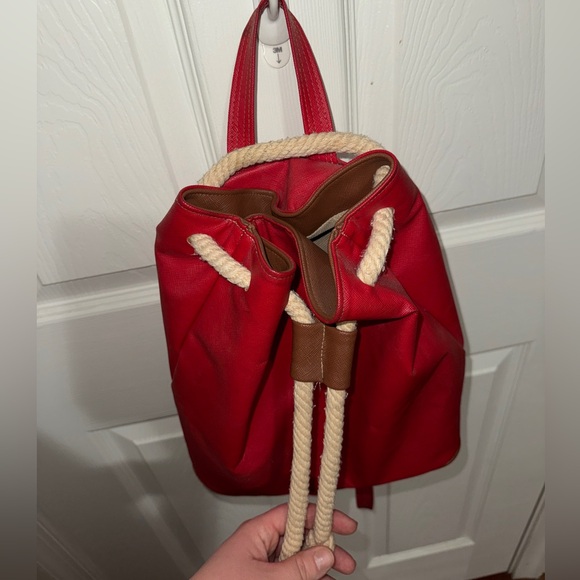 Red Leather Drawstring Backpack - Picture 3 of 7